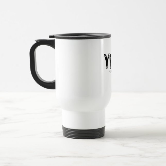 YEET Bold Grey Typography fixed bullets Design Travel Mug (Left)