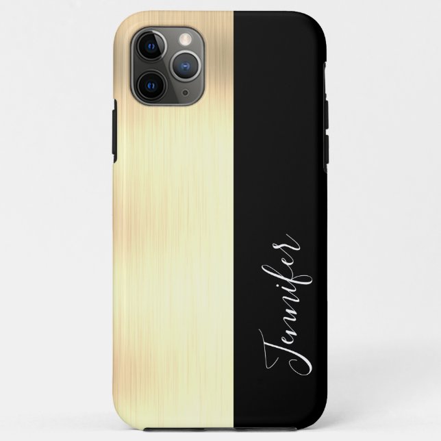 Yel Gold, Black Stripe DIY Name, White Script Case-Mate iPhone Case (Back)