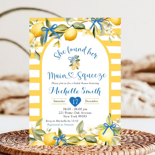 Yellos Blue Lemon Main Squeeze Bridal Shower Invitation (Creator Uploaded)