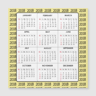 Yellow 2018 Calendar Square Magnetic Card
