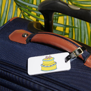 Yellow 29th Birthday Cake with Pink Roses Luggage Tag