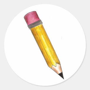 Yellow #2 Sharp School Pencil Pink Eraser Stickers