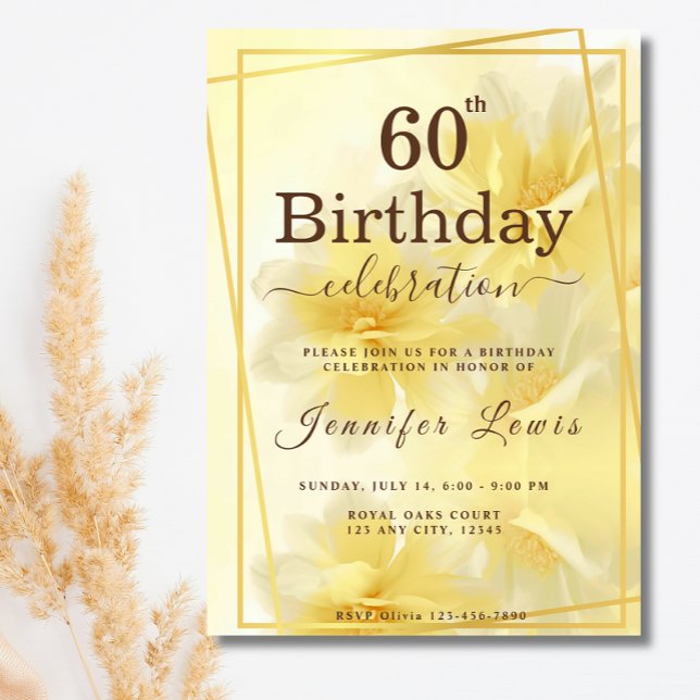 Yellow 60 Fabulous Floral Birthday Party Invitation (Creator Uploaded)