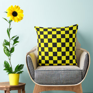 Yellow 80s Black Chequered Cushion