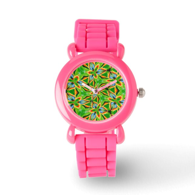 Yellow Abstract Flower Pattern Watch (Front)