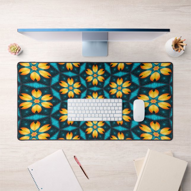 Yellow Abstract Flowers Desk Mat (Office 1)