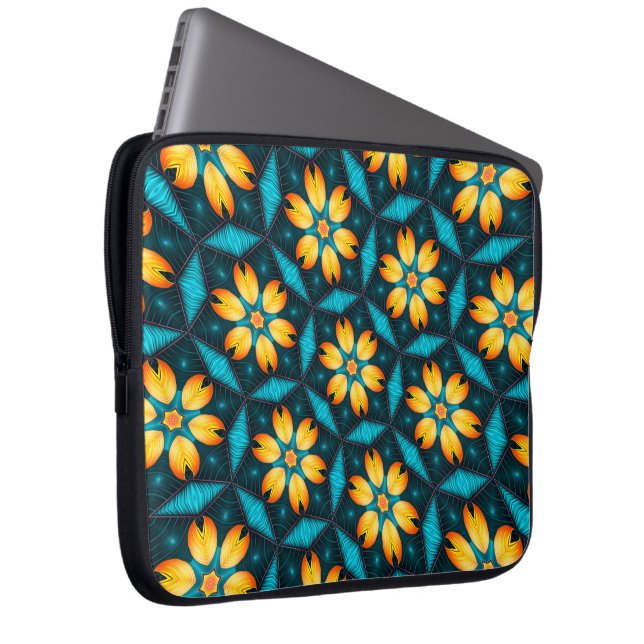 Yellow Abstract Flowers Laptop Sleeve (Front Right)