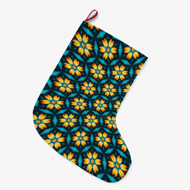 Yellow Abstract Flowers Large Christmas Stocking (Front (Hanging))