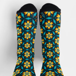 Yellow Abstract Flowers Socks