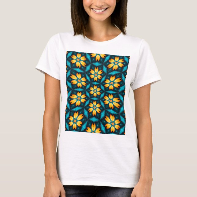 Yellow Abstract Flowers T-Shirt (Front)