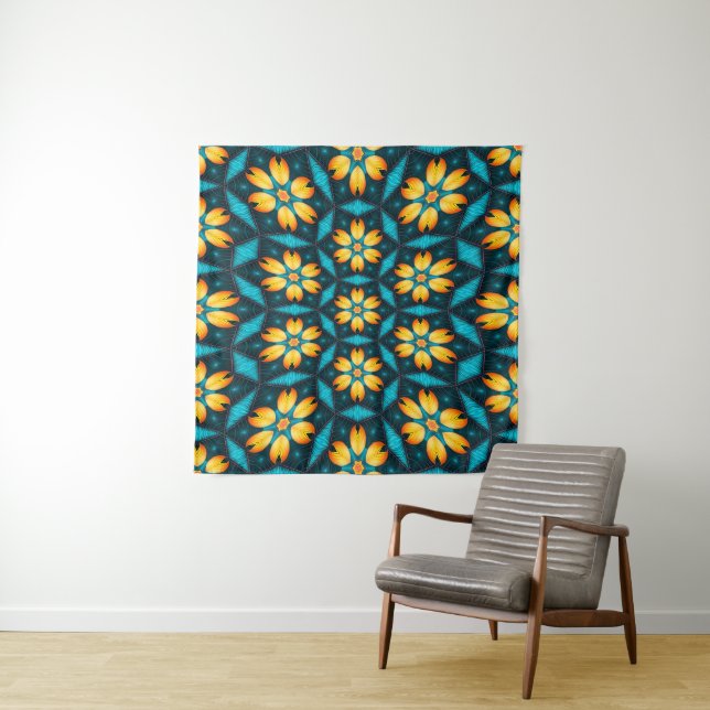 Yellow Abstract Flowers Tapestry (In Situ)