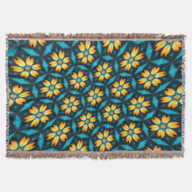 Yellow Abstract Flowers Throw Blanket (Front)