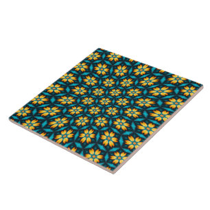 Yellow Abstract Flowers Tile