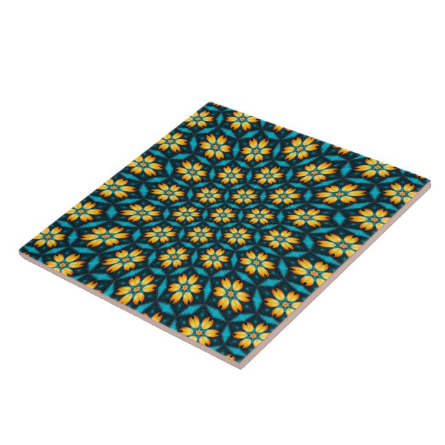 Yellow Abstract Flowers Tile (Side)