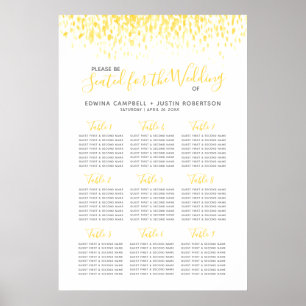 Yellow abstract watercolor art wedding table plan poster