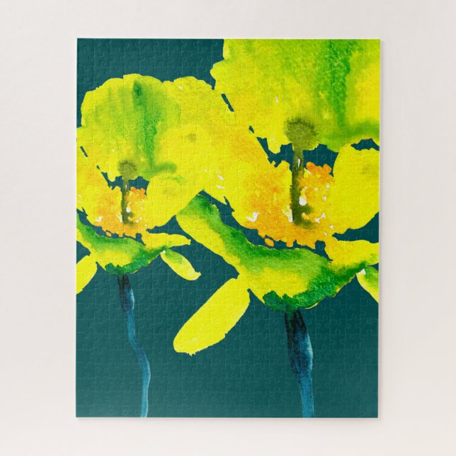 Yellow abstract watercolor loose floral jigsaw puzzle (Vertical)