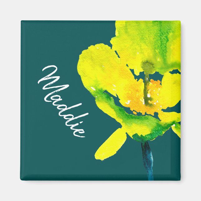 Yellow abstract watercolor loose floral magnet (Front)