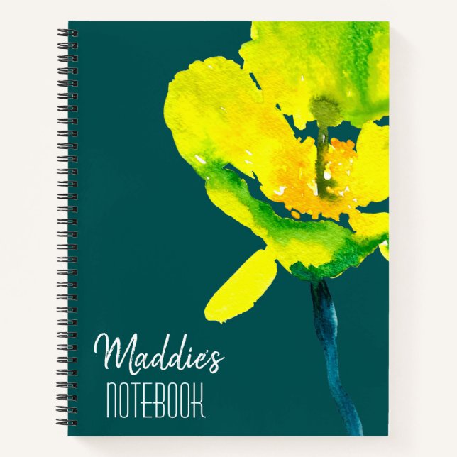 Yellow abstract watercolor loose floral notebook (Front)