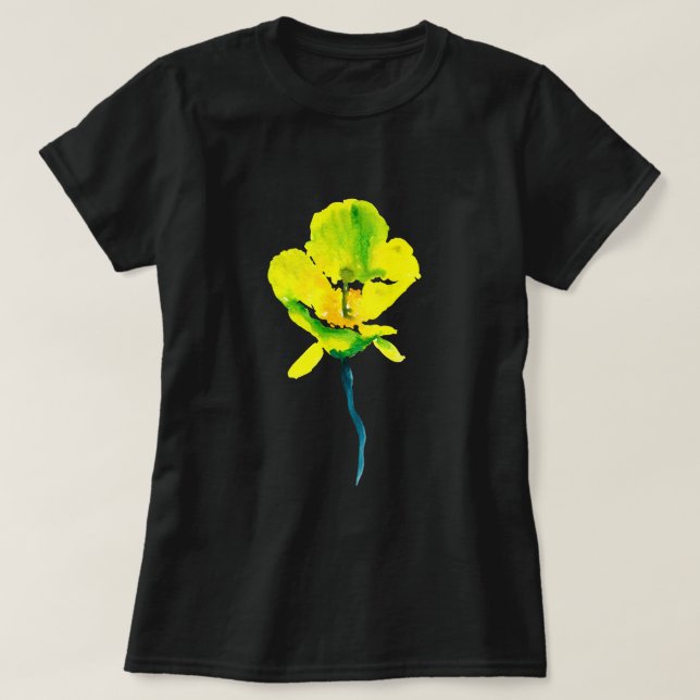 Yellow abstract watercolor loose floral T-Shirt (Design Front)