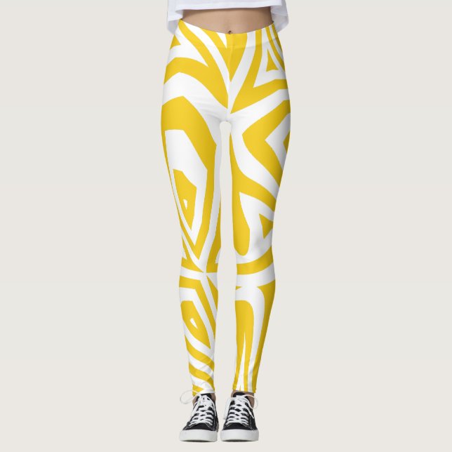 Yellow Abstract Zebra Print Womens Leggings (Front)