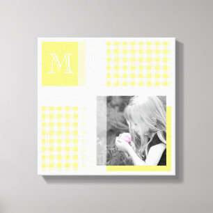 Yellow Add Your Photo Gingham Modern Monogram Canvas Print