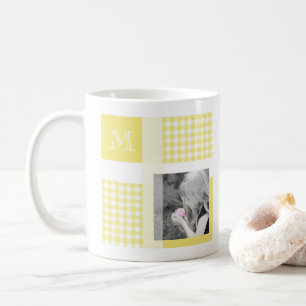Yellow Add Your Photo Gingham Modern Monogram Coffee Mug