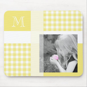 Yellow Add Your Photo Gingham Modern Monogram Mouse Pad