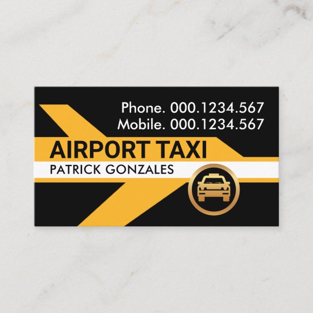 Yellow Aeroplane Airport Taxi Driving Business Card (Front)