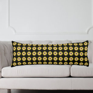 Yellow African Daisy Floral Pattern on Black Body Cushion