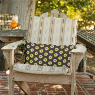 Yellow African Daisy Floral Pattern on Black Lumbar Cushion