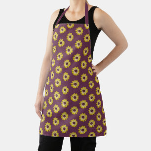 Yellow African Daisy Floral Pattern on Purple Apron