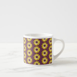 Yellow African Daisy Floral Pattern on Purple Espresso Cup