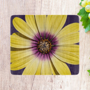 Yellow African Daisy on Black Floral Cutting Board
