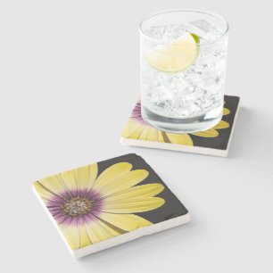 Yellow African Daisy on Black Floral Stone Coaster