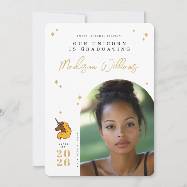 Yellow Afro Unicorn Graduation Announcement (Front)