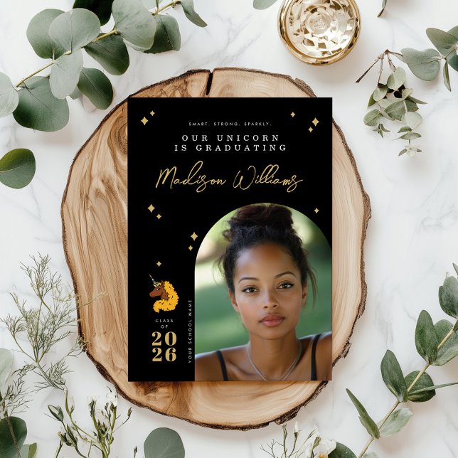 Yellow Afro Unicorn Graduation Announcement (Creator Uploaded)