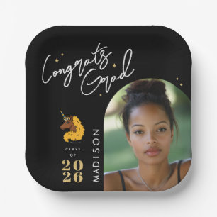 Yellow Afro Unicorn Graduation Paper Plate