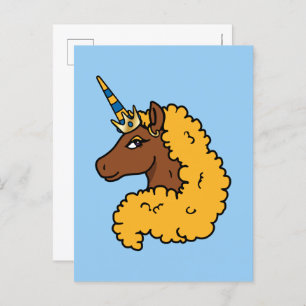 Yellow Afro Unicorn Postcard