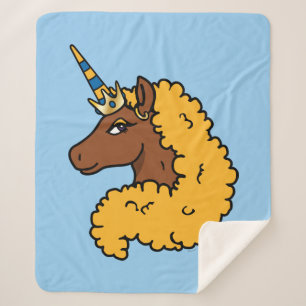 Yellow Afro Unicorn Sherpa Blanket