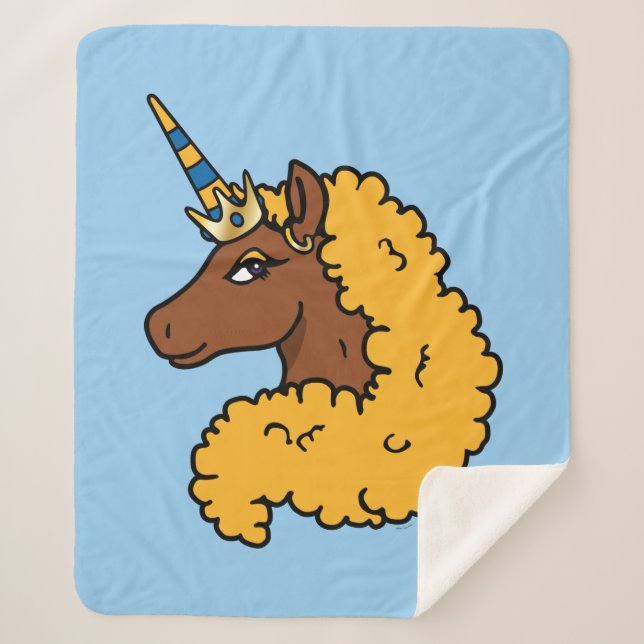 Yellow Afro Unicorn Sherpa Blanket (Front)