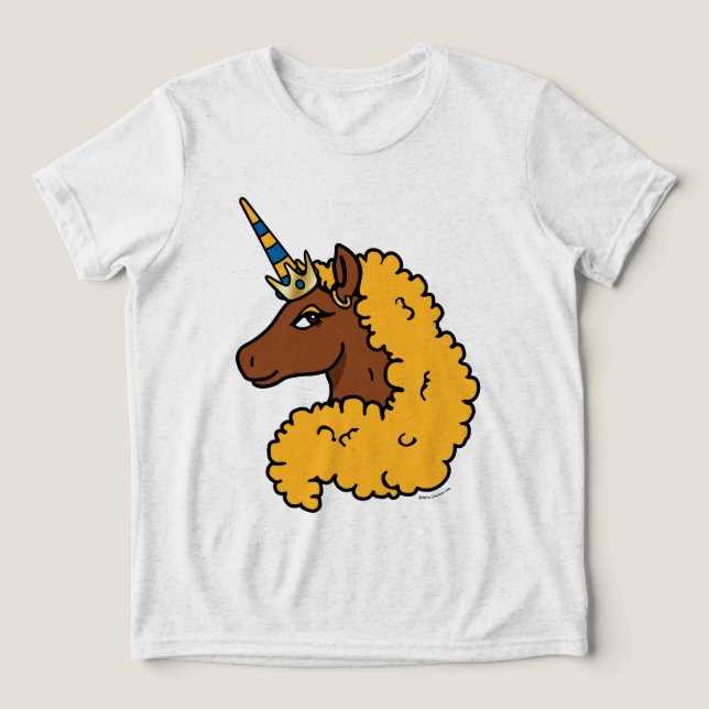 Yellow Afro Unicorn Tri-Blend Shirt (Design Front)