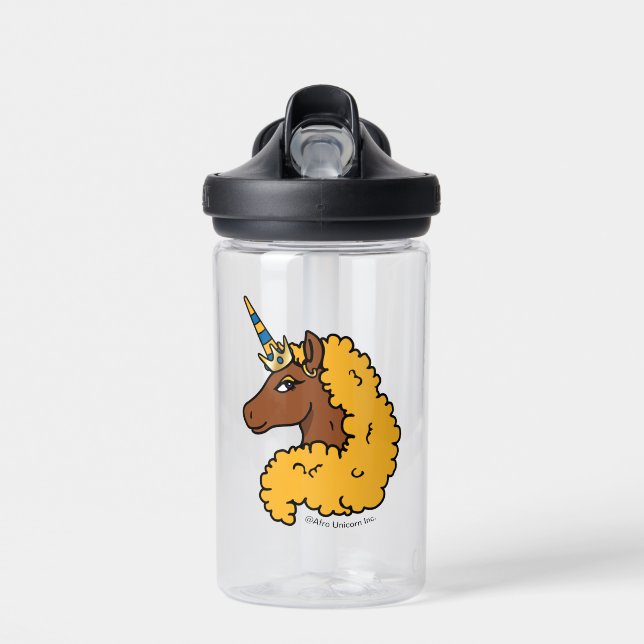 Yellow Afro Unicorn Water Bottle (Front)