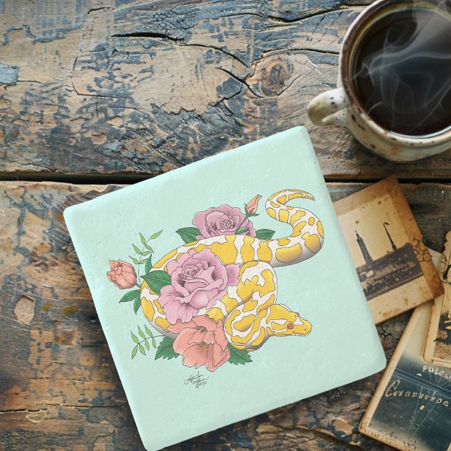 Yellow Albino Ball Python Stone Coaster (Creator Uploaded)