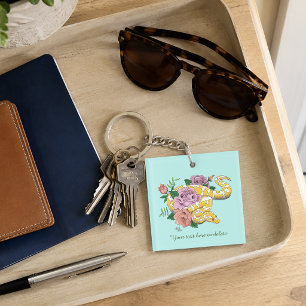 Yellow Albino Ball Python Teal Roses Business Key Ring