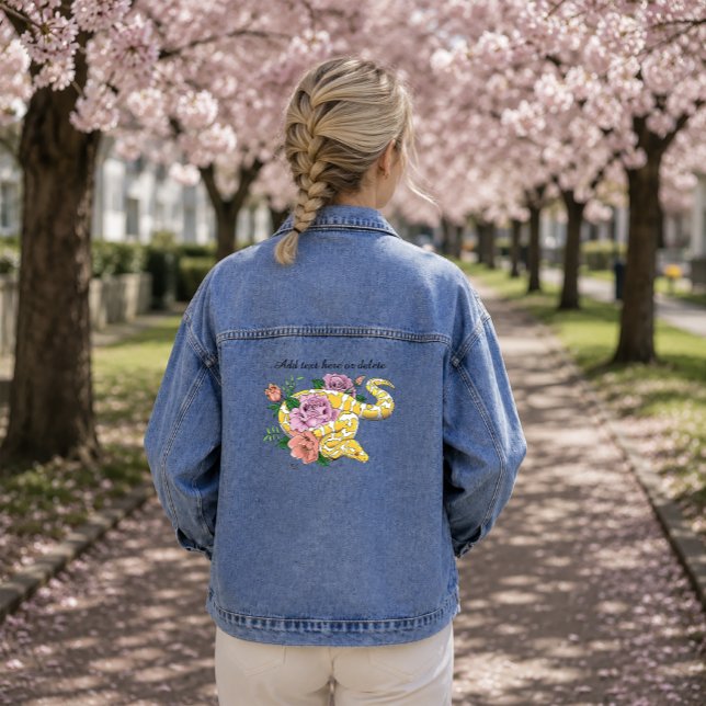 Yellow Albino Ball Python Teal Roses Denim Jacket (Creator Uploaded)