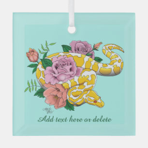 Yellow Albino Ball Python Teal Roses Glass Tree Decoration