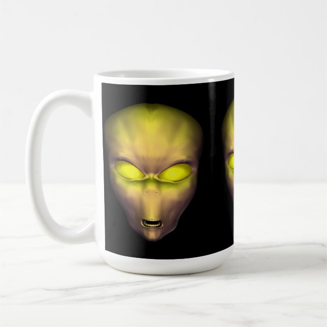 Yellow Alien Head Coffee Mug (Left)