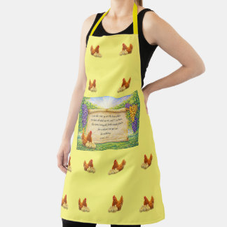 Yellow All-Over Apron with Chickens & Bible Verse