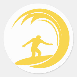 Yellow Amber Surfing Classic Round Sticker