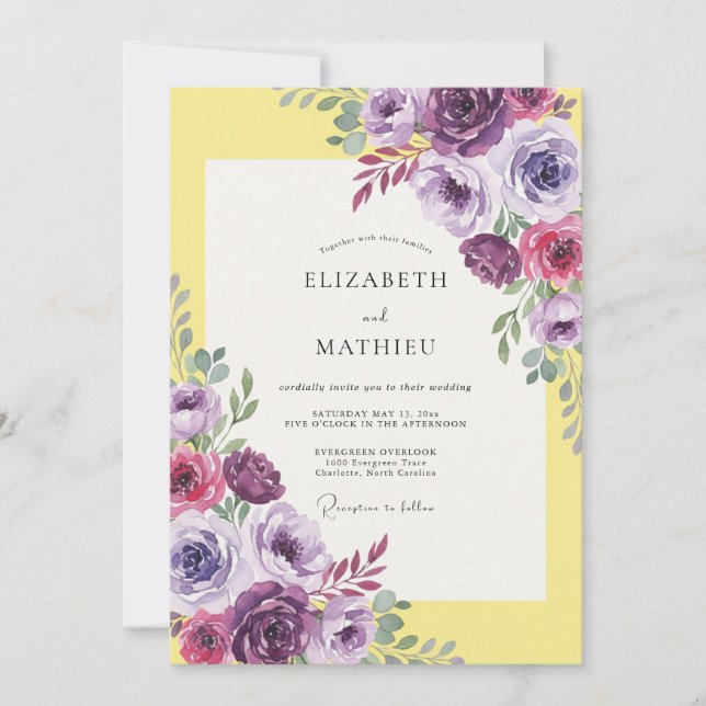 Yellow Amethyst Bloom Wedding Invitation (Front)